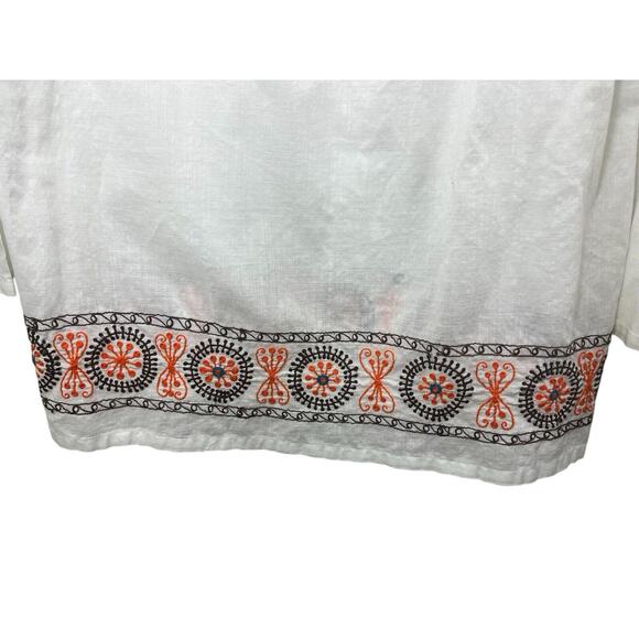 Roberta Freymann Women's Tunic Coverup V Neck White Embroidered Large Resort - Picture 7 of 11